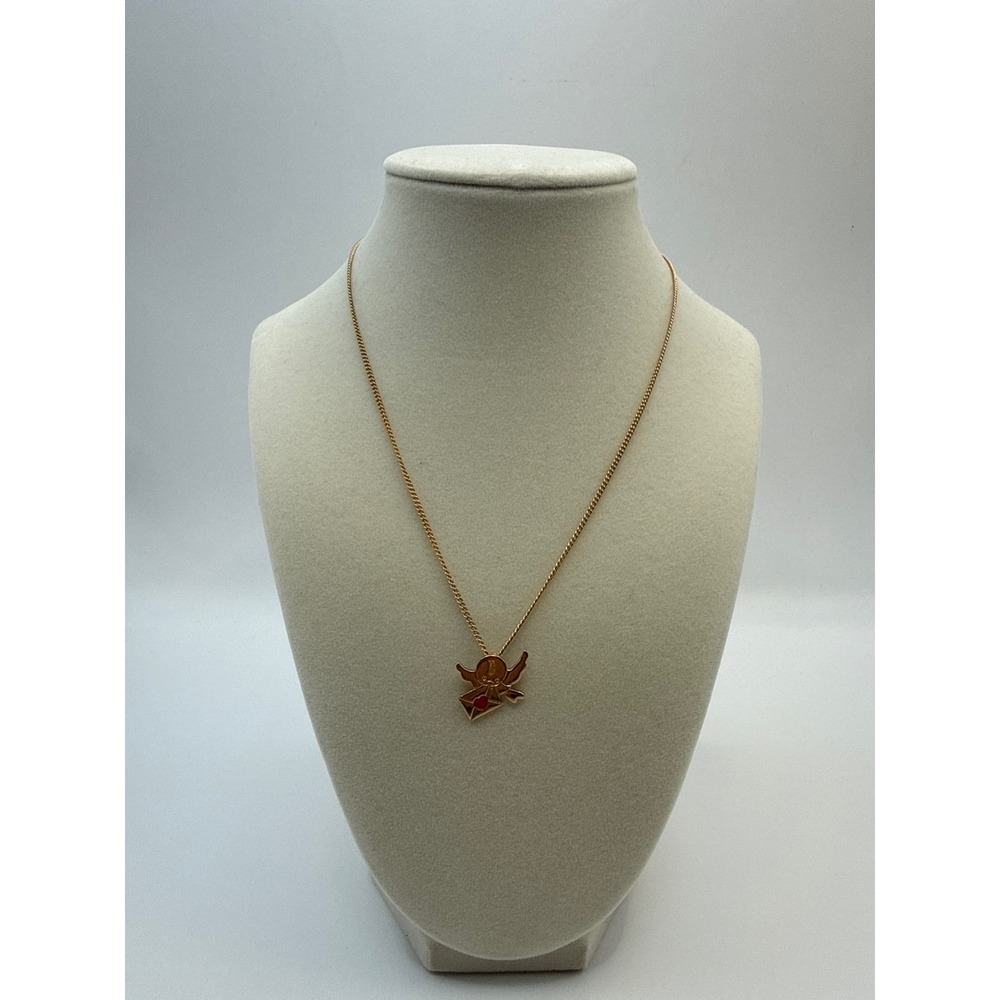 Avon Gold Tone Angel Love Letter Heart Pendant Necklace Kids Jewelry 15 Inch